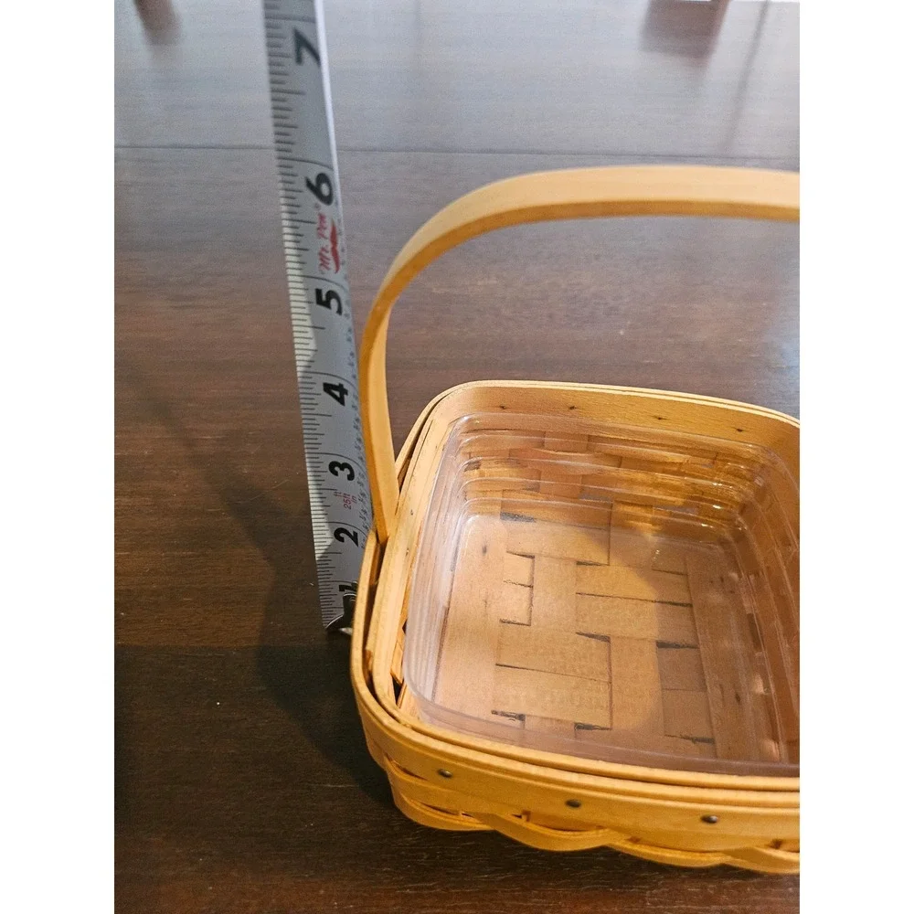Longaberger Woven Basket Unisex Small Tan Handwoven Wood with Plastic Liner